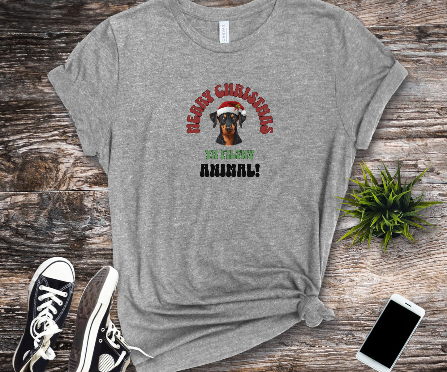 Merry Christmas ya filthy animal, funny doberman christmas shirt