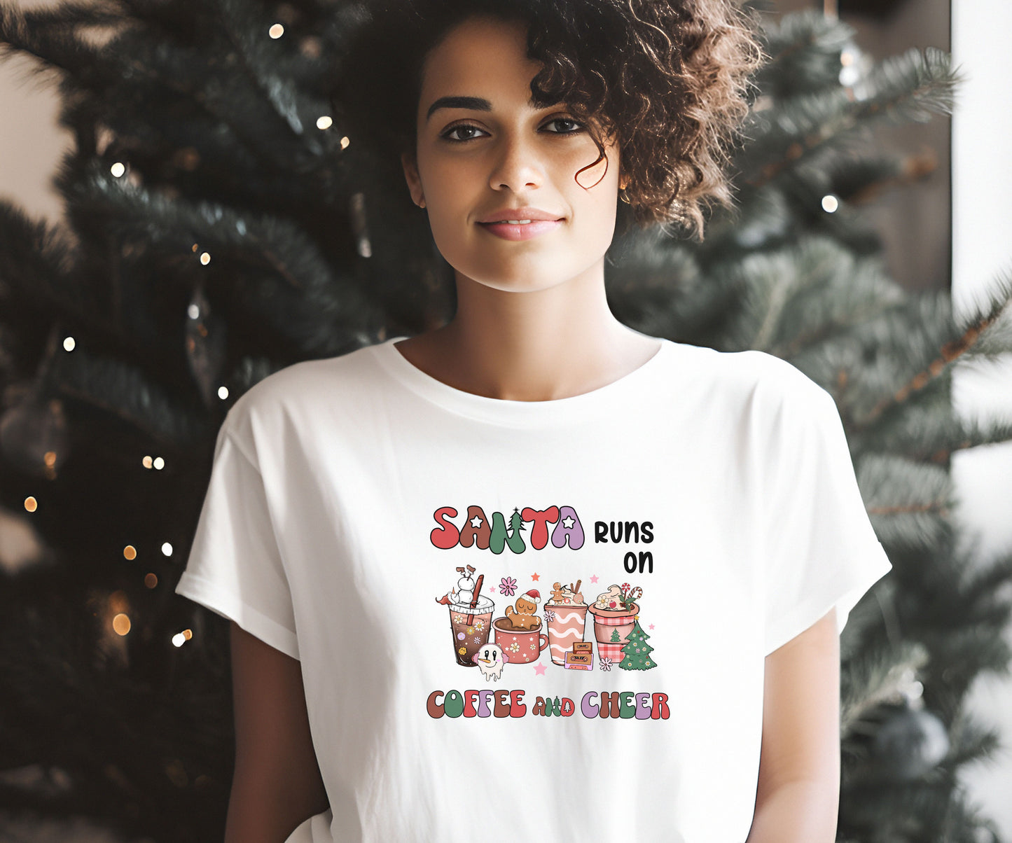 Santa runs on coffee and cheer, funny santa shirt