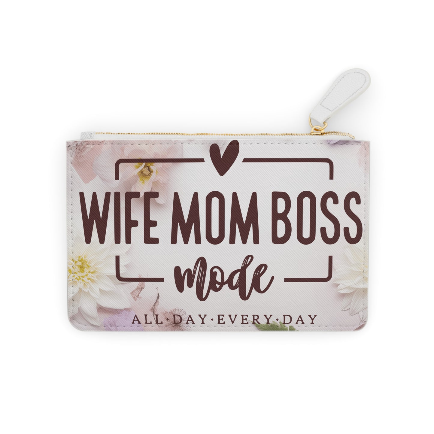 wife mom boss, Mini Clutch Bag, watercolor clutch bag, Cruelty-Free Faux Leather, Vegan