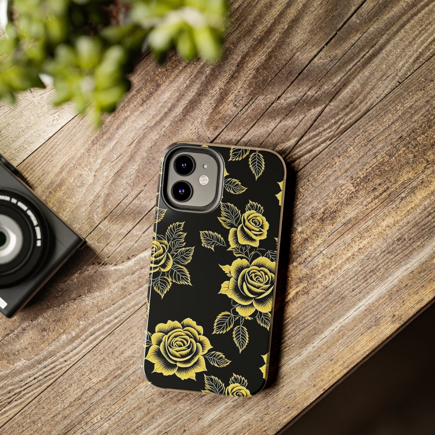 gold rose iphone case, black iphone case, Tough iPhone Case