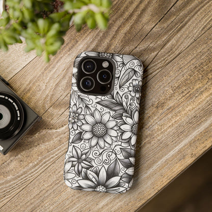 Black and White Sunflowers MagSafe Tough Iphone Case