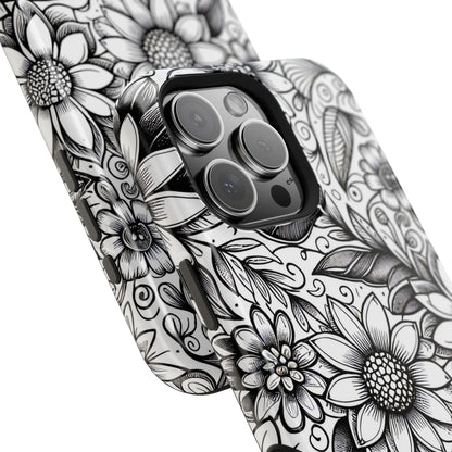 Black and White Sunflowers MagSafe Tough Iphone Case