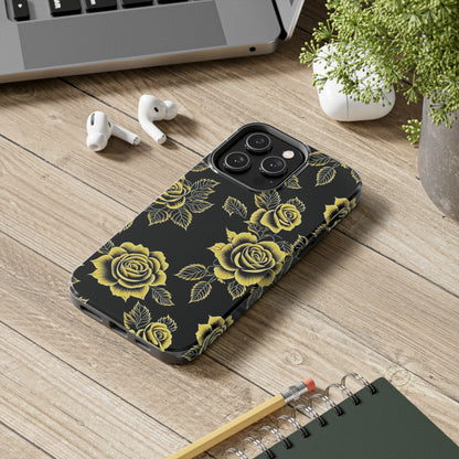 gold rose iphone case, black iphone case, Tough iPhone Case