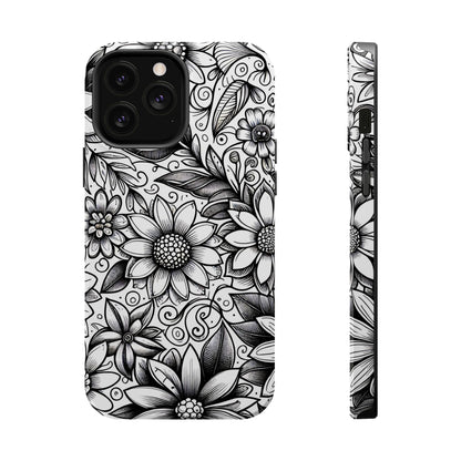 Black and White Sunflowers MagSafe Tough Iphone Case