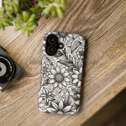 Black and White Sunflowers MagSafe Tough Iphone Case