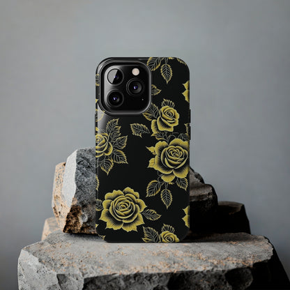 gold rose iphone case, black iphone case, Tough iPhone Case