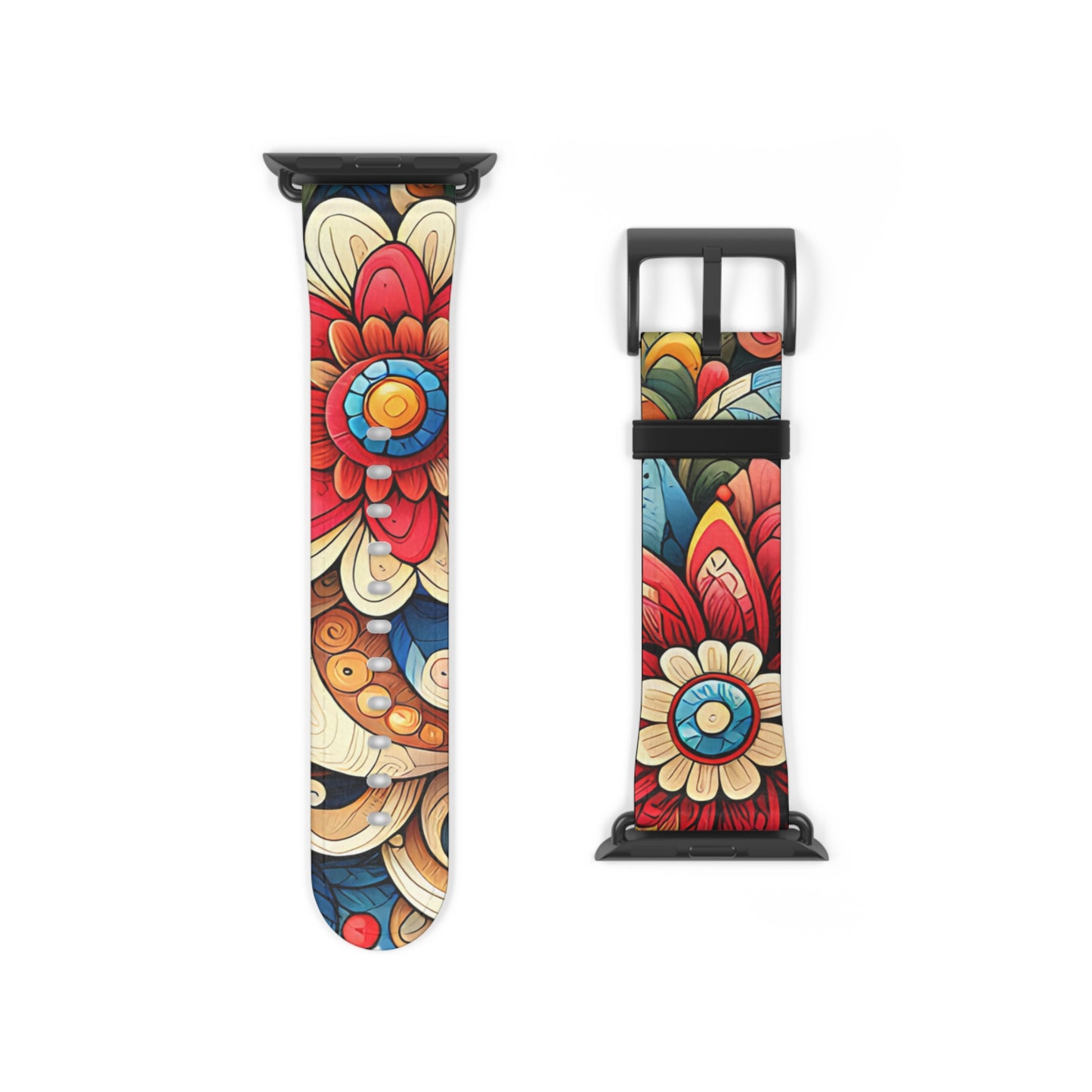 Colorful Flowers Faux Leather Apple Watch Band