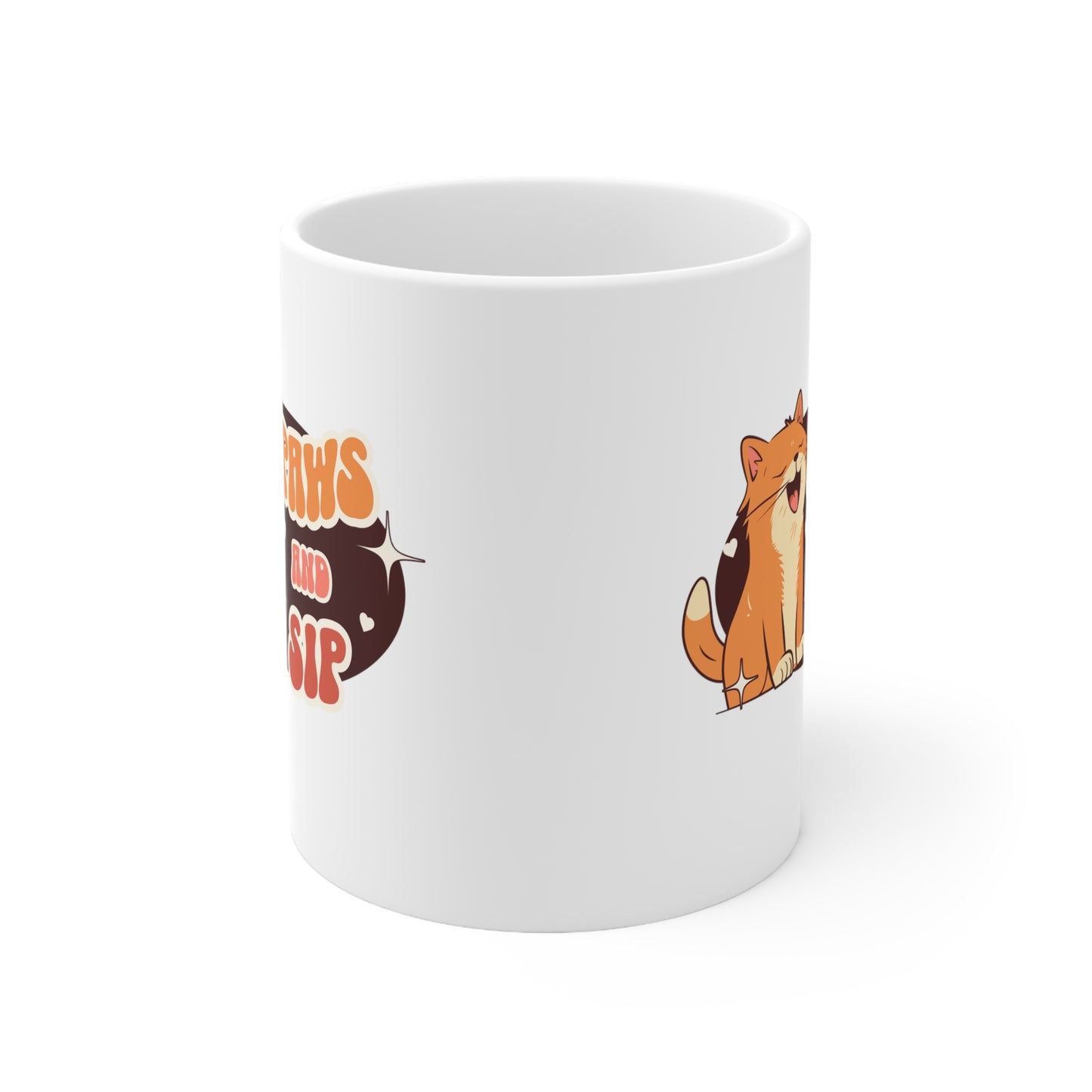 Paws and sip, cat mug, cat lover mug, Ceramic Mug 11oz