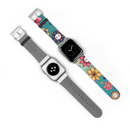 Colorful Flowers Faux Leather Apple Watch Band