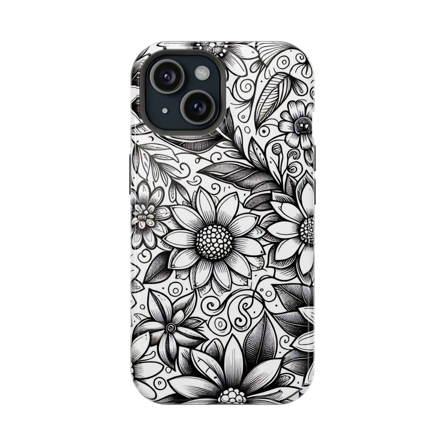 Black and White Sunflowers MagSafe Tough Iphone Case