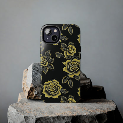 gold rose iphone case, black iphone case, Tough iPhone Case