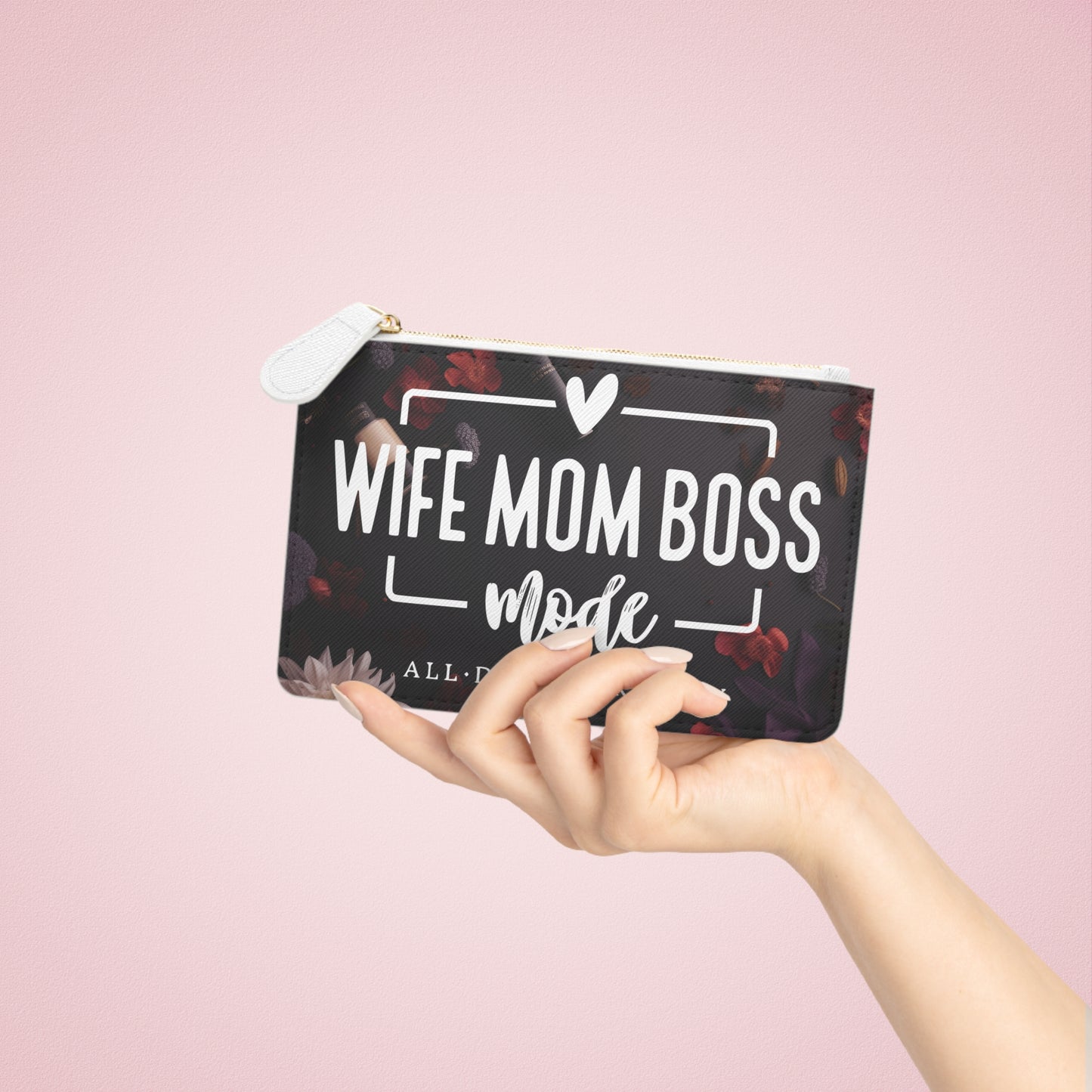 wife mom boss, Mini Clutch Bag, watercolor clutch bag, Cruelty-Free Faux Leather, Vegan