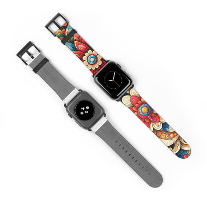 Colorful Flowers Faux Leather Apple Watch Band