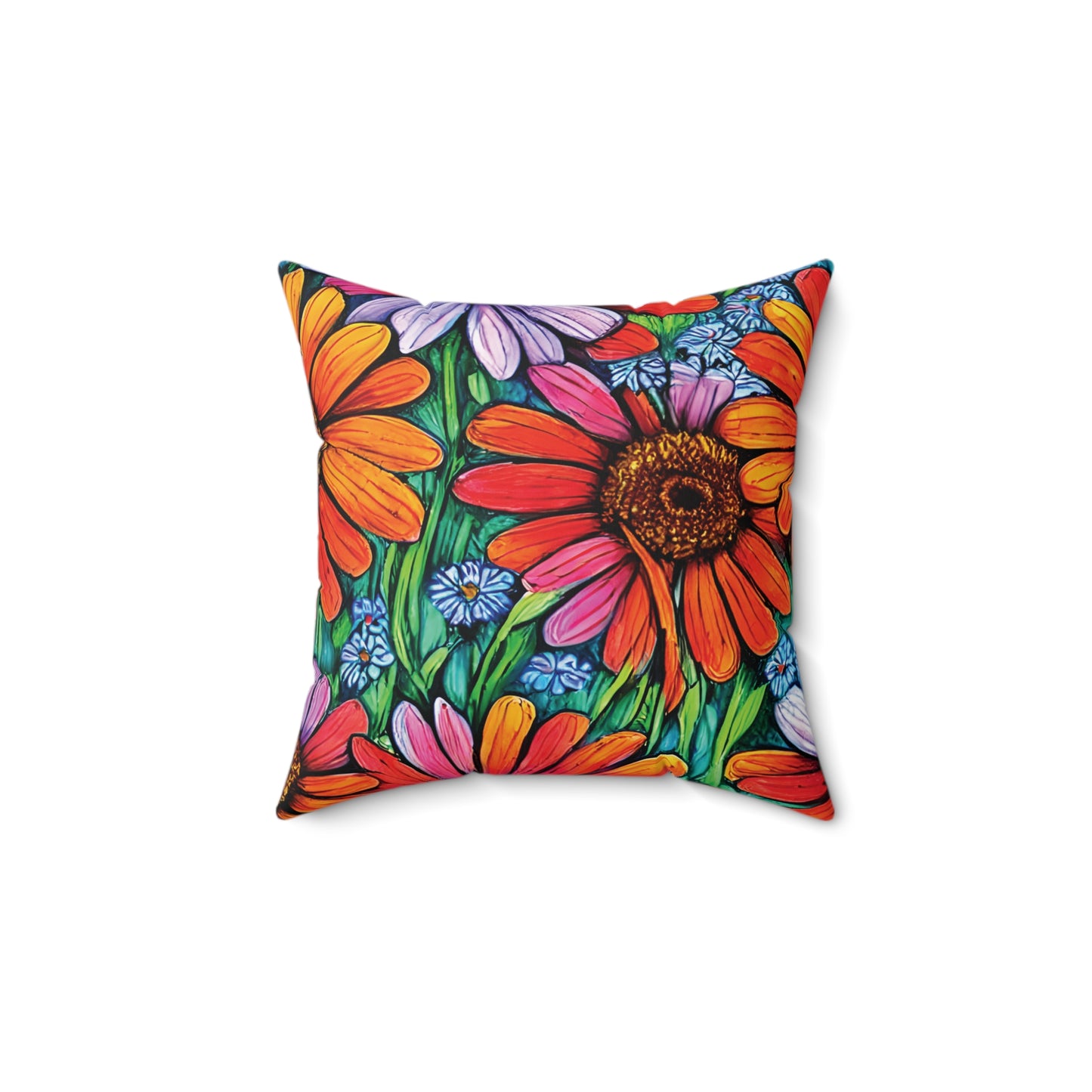 Faux Suede Square Pillow, boho flowers pillow, housewarming gift, christmas gift