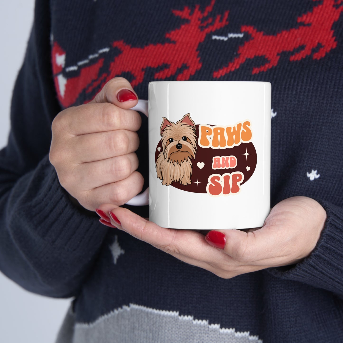 Paws and sip, yorkie mug, dog lover mug, Ceramic Mug 11oz