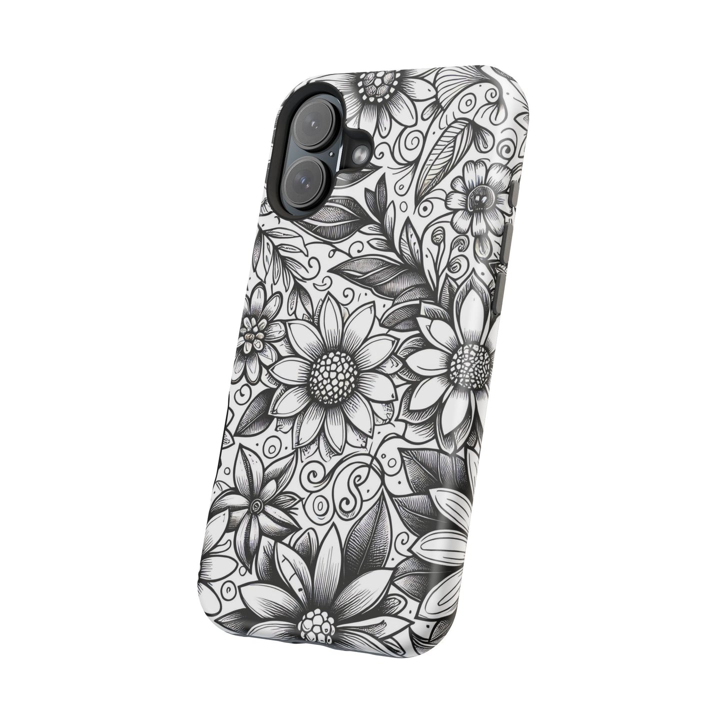 Black and White Sunflowers MagSafe Tough Iphone Case