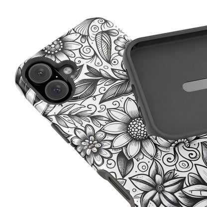 Black and White Sunflowers MagSafe Tough Iphone Case