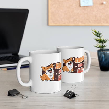 Paws and sip, corgi mug, dog lover mug, Ceramic Mug 11oz