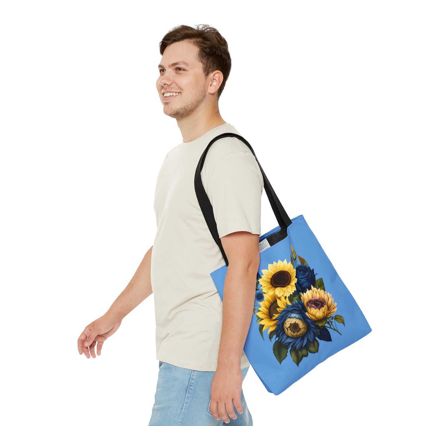 Sunflower Tote Bag, colorful sunflowers, blue and yellow sunflower tote bag