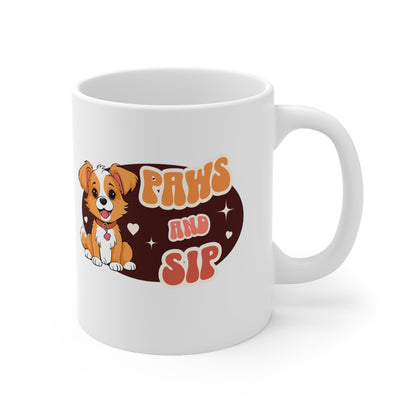 Paws and sip, puppy mug, dog lover mug, Ceramic Mug 11oz