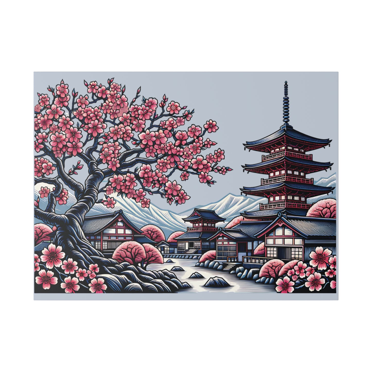 Japanese village Print Matte Canvas, Stretched, 0.75"