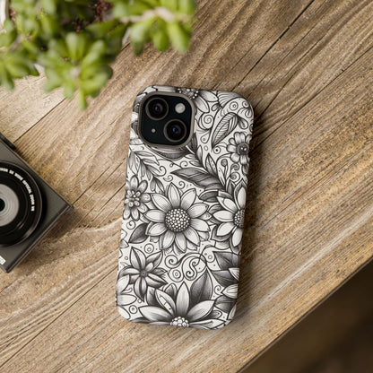 Black and White Sunflowers MagSafe Tough Iphone Case