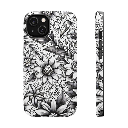 Black and White Sunflowers MagSafe Tough Iphone Case