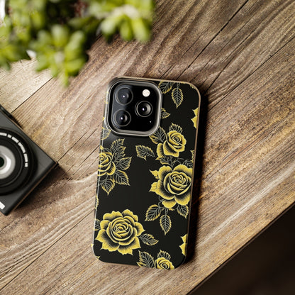 gold rose iphone case, black iphone case, Tough iPhone Case