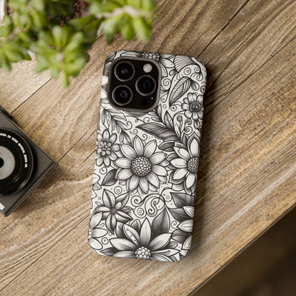 Black and White Sunflowers MagSafe Tough Iphone Case