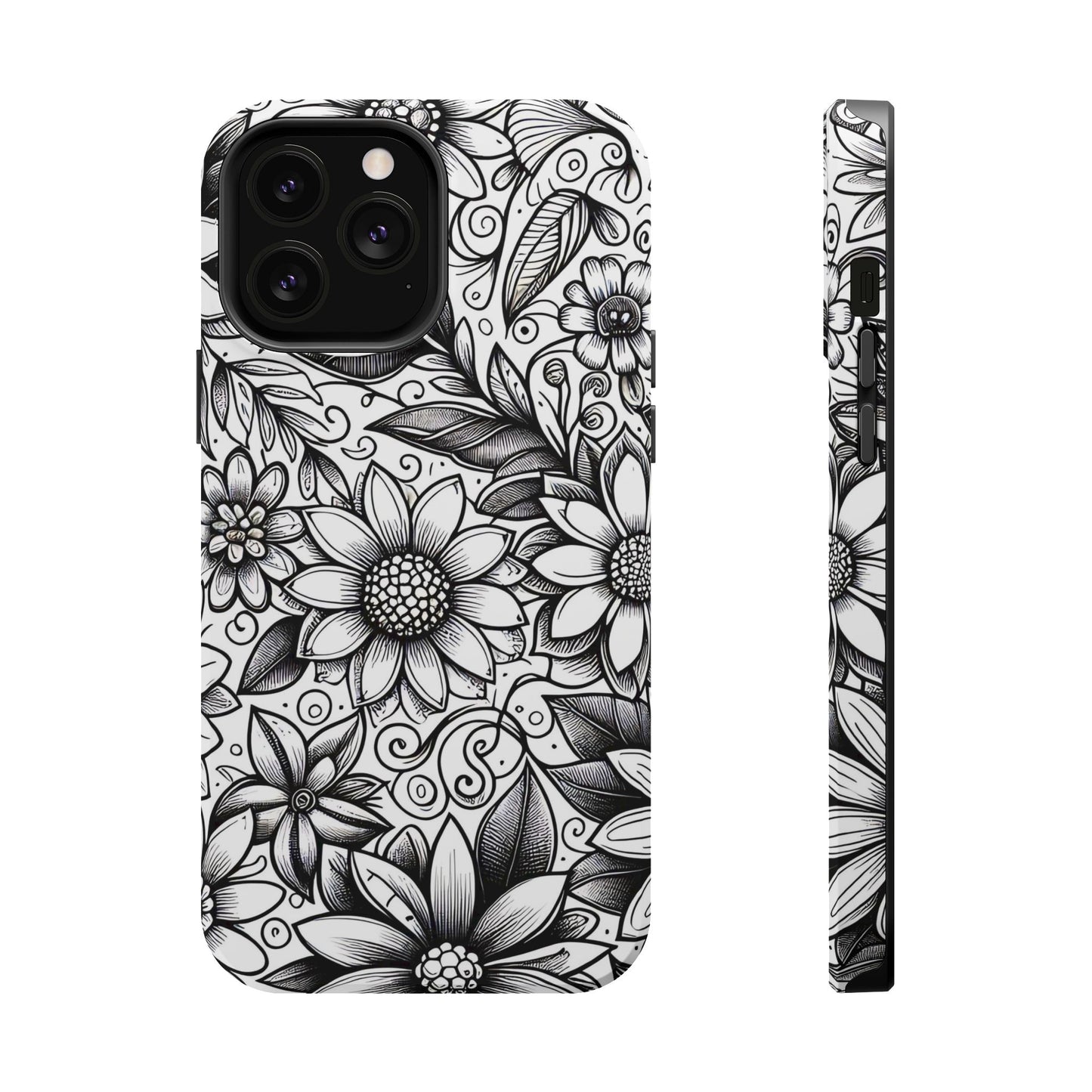 Black and White Sunflowers MagSafe Tough Iphone Case