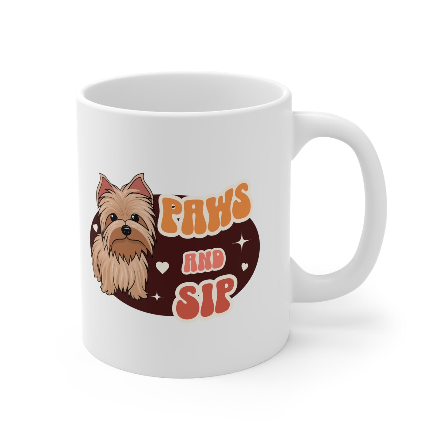 Paws and sip, yorkie mug, dog lover mug, Ceramic Mug 11oz