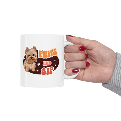 Paws and sip, yorkie mug, dog lover mug, Ceramic Mug 11oz