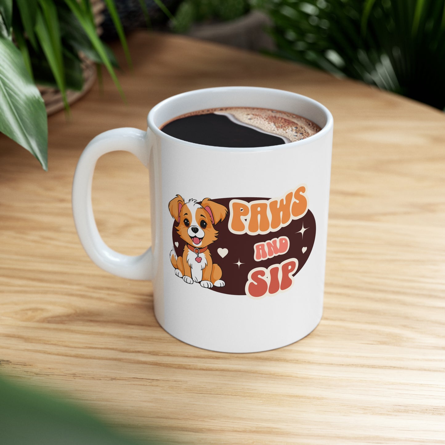 Paws and sip, puppy mug, dog lover mug, Ceramic Mug 11oz