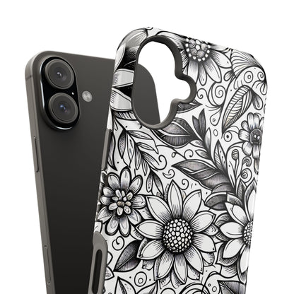 Black and White Sunflowers MagSafe Tough Iphone Case