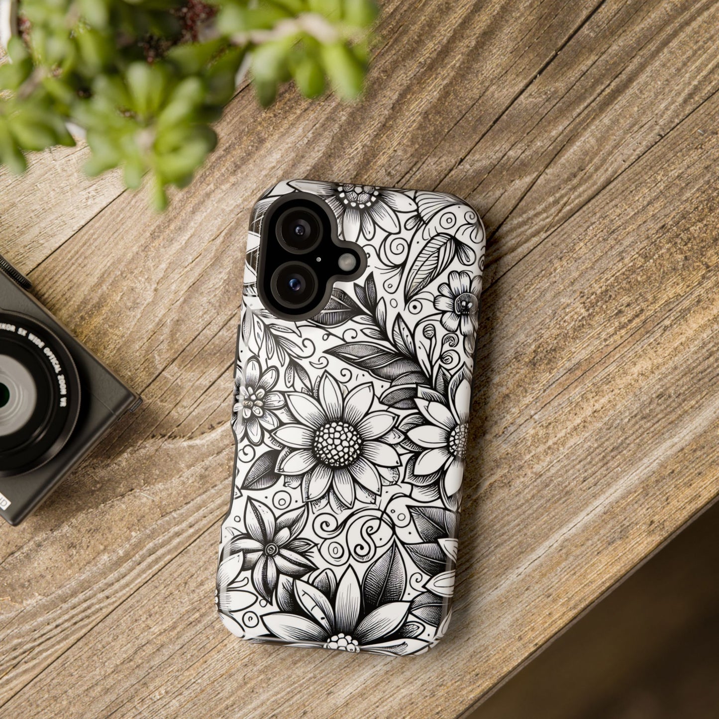 Black and White Sunflowers MagSafe Tough Iphone Case