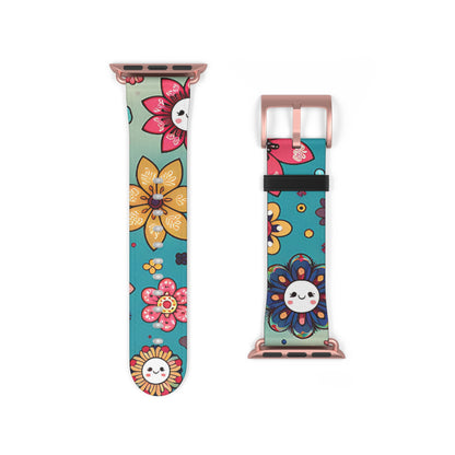 Colorful Flowers Faux Leather Apple Watch Band