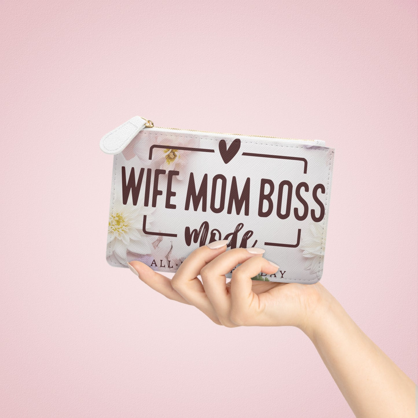 wife mom boss, Mini Clutch Bag, watercolor clutch bag, Cruelty-Free Faux Leather,  Vegan