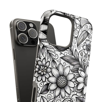 Black and White Sunflowers MagSafe Tough Iphone Case