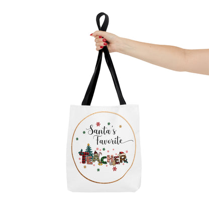 Santa's favorite teacher, Christmas teacher tote bag