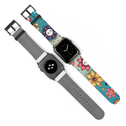 Colorful Flowers Faux Leather Apple Watch Band