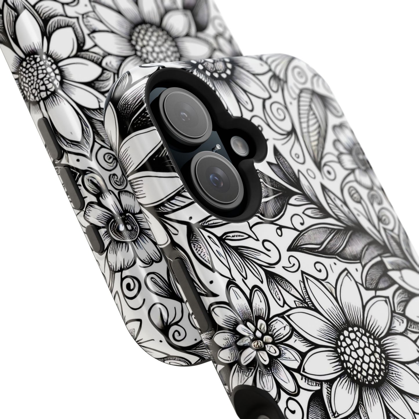 Black and White Sunflowers MagSafe Tough Iphone Case