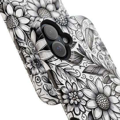 Black and White Sunflowers MagSafe Tough Iphone Case