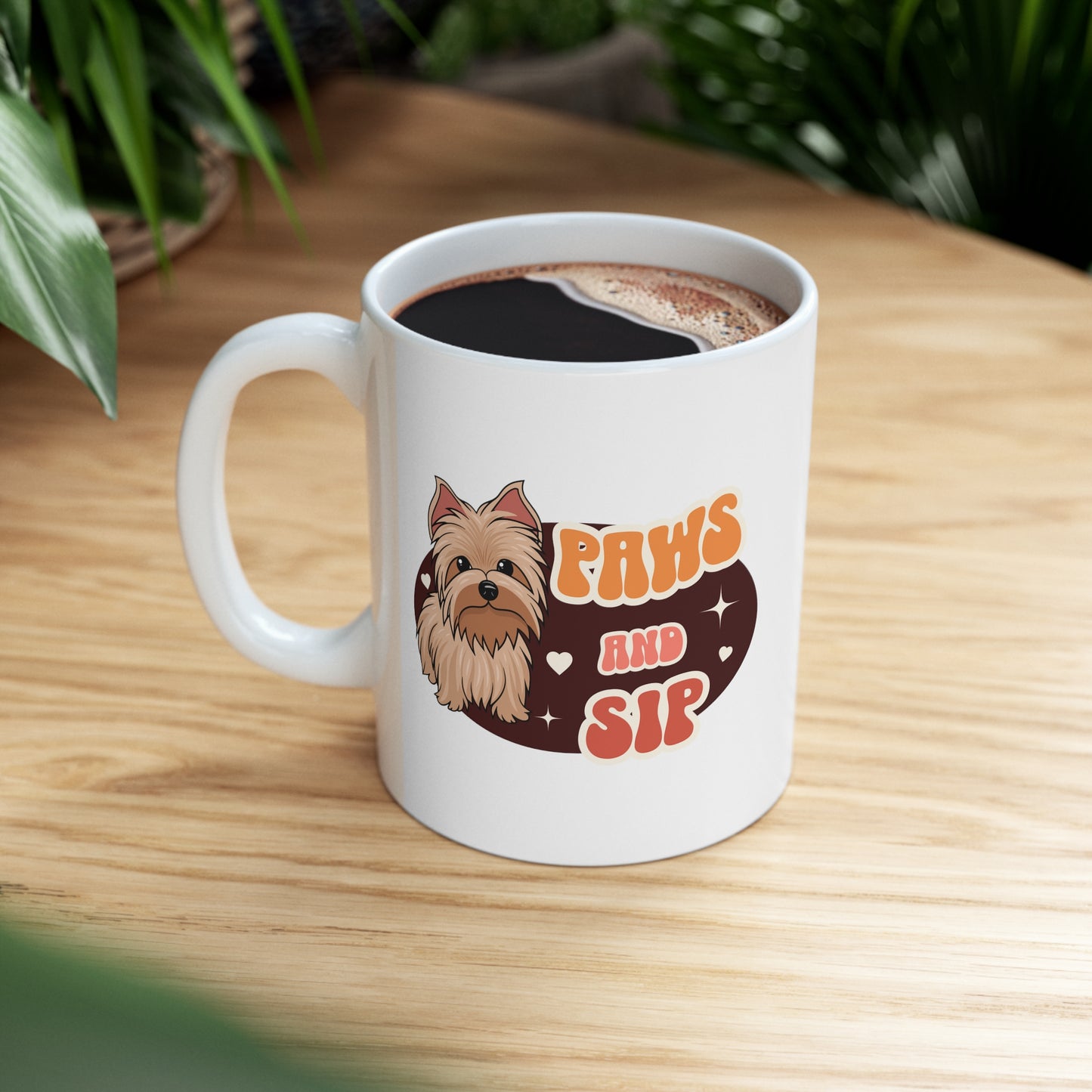 Paws and sip, yorkie mug, dog lover mug, Ceramic Mug 11oz