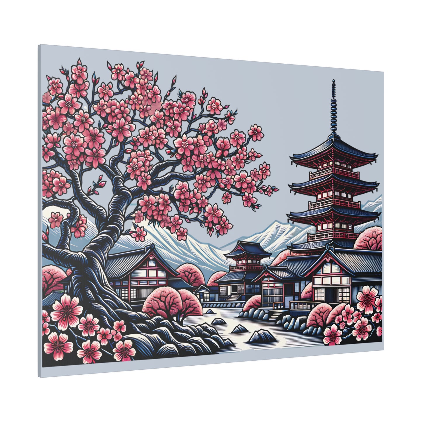 Japanese village Print Matte Canvas, Stretched, 0.75"