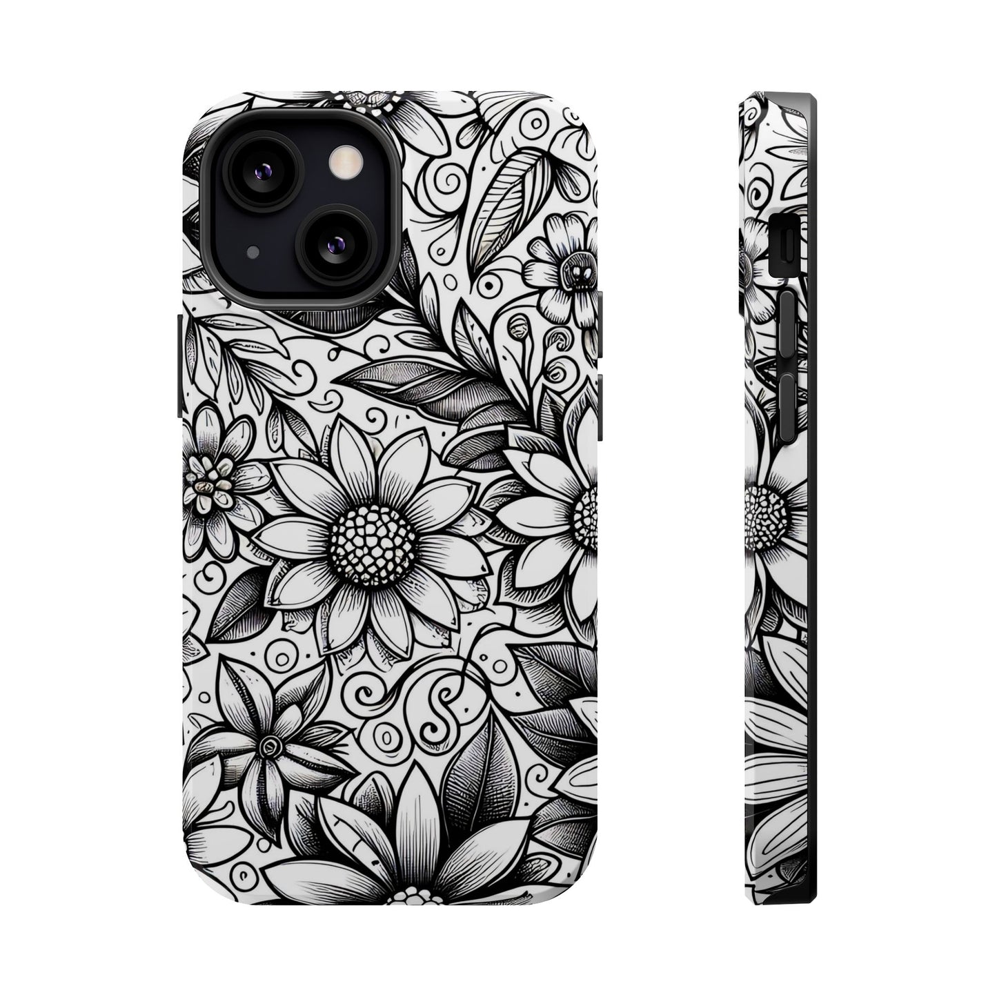 Black and White Sunflowers MagSafe Tough Iphone Case