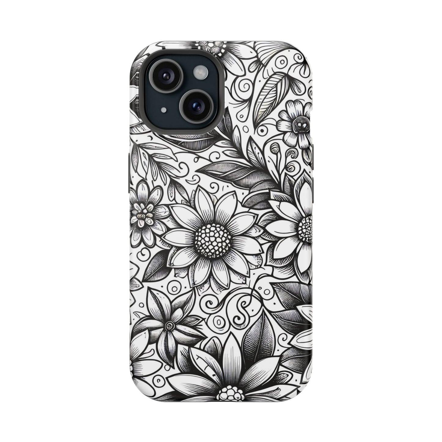 Black and White Sunflowers MagSafe Tough Iphone Case