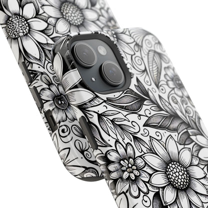 Black and White Sunflowers MagSafe Tough Iphone Case