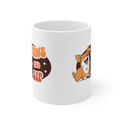 Paws and sip, corgi mug, dog lover mug, Ceramic Mug 11oz