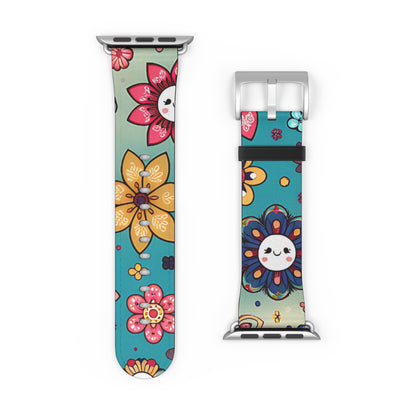 Colorful Flowers Faux Leather Apple Watch Band