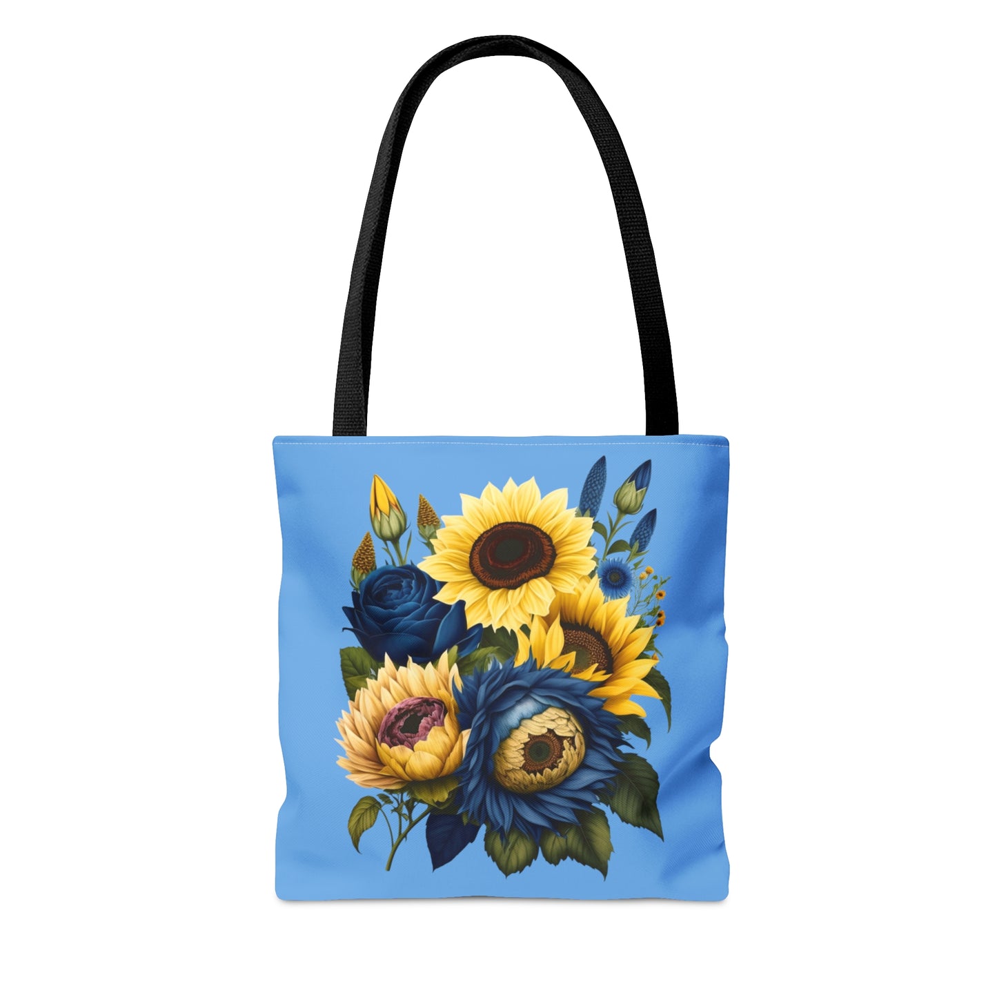 Sunflower Tote Bag, colorful sunflowers, blue and yellow sunflower tote bag